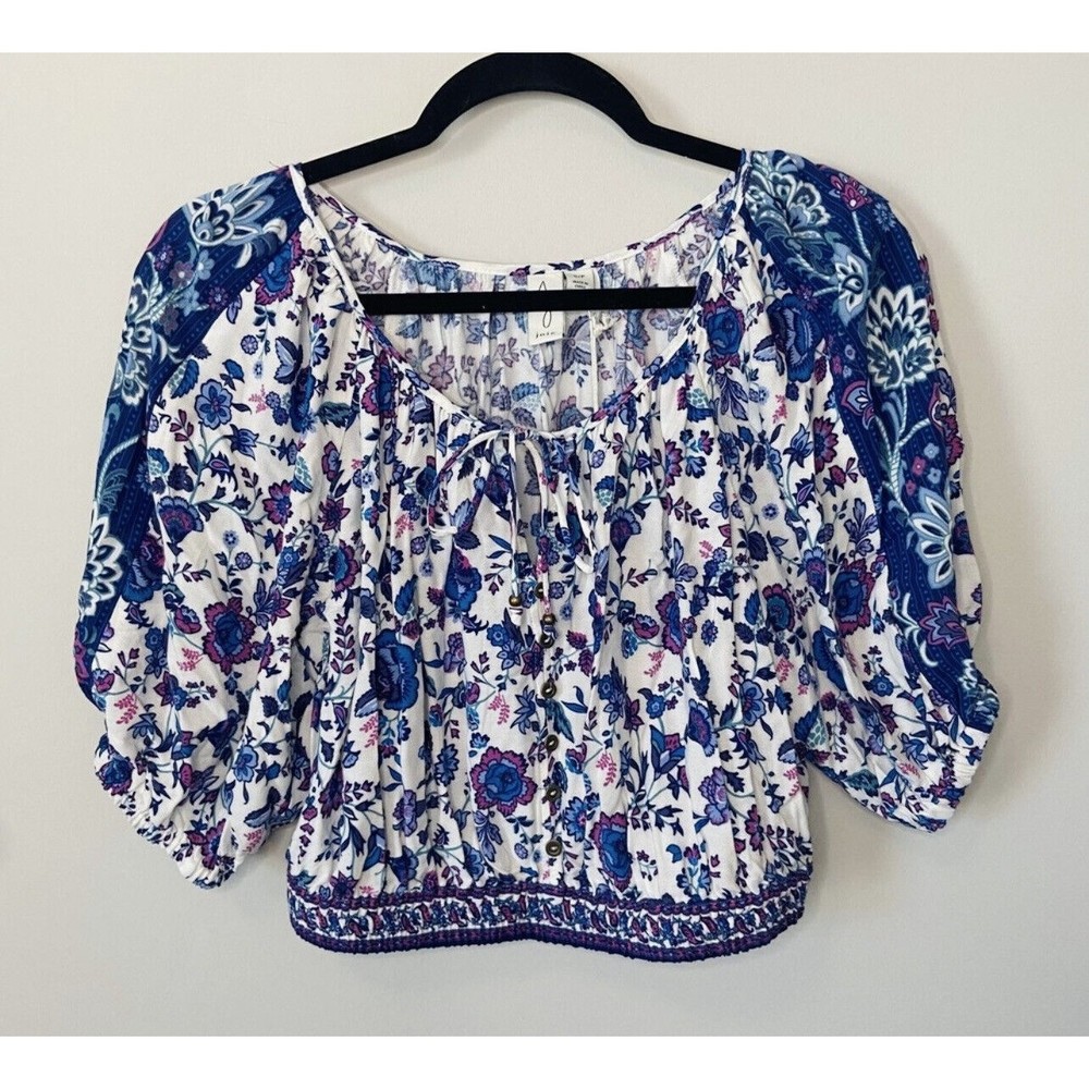 Joie Blue Pink Purple Floral Crop Top Blouse, Sz Small, NWT! Orig $178 Boho